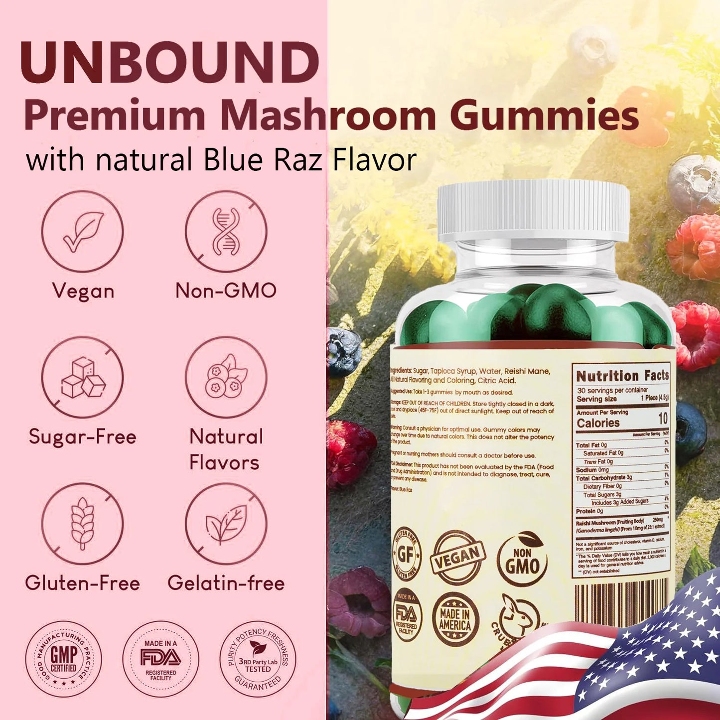 Unbound Reishi Mushroom Gummies for Immune Support, Heart Health, Improve Sleep