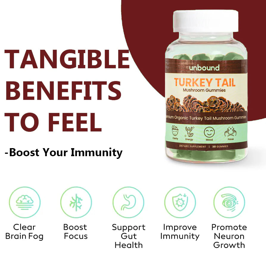 Unbound Turkey Tail Mushroom Gummies for Cognitive Functioning, Improve Sleep, Boost Immunity
